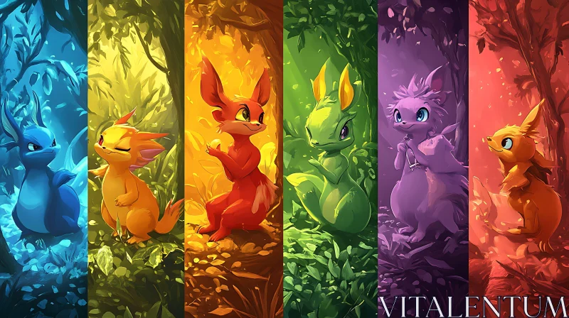 Vivid Fantasy Forest Animals AI Image