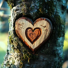 Wooden Heart on Mossy Tree