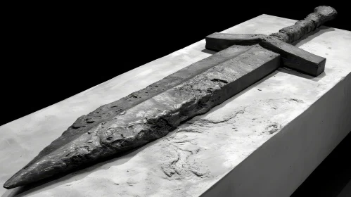 Claymore Sword - Photograph of a Cast Iron Sword with a Silver Finish