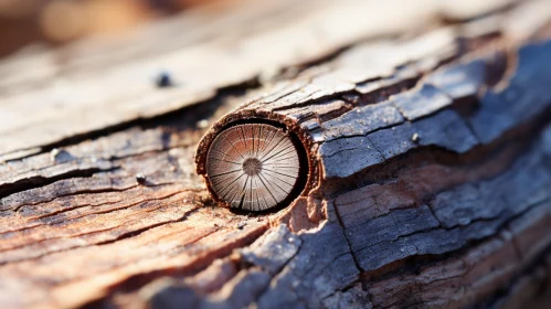Close-up of Natural Wonder: Circular Hole in Tree Log