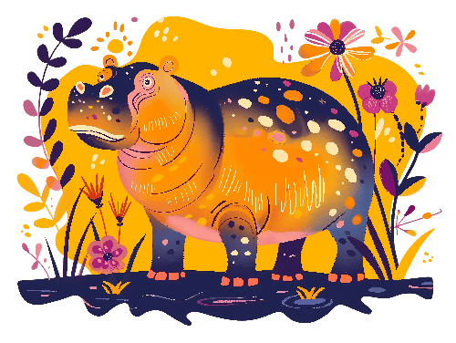 Colorful Hippopotamus Cartoon Illustration for Kids Apparel