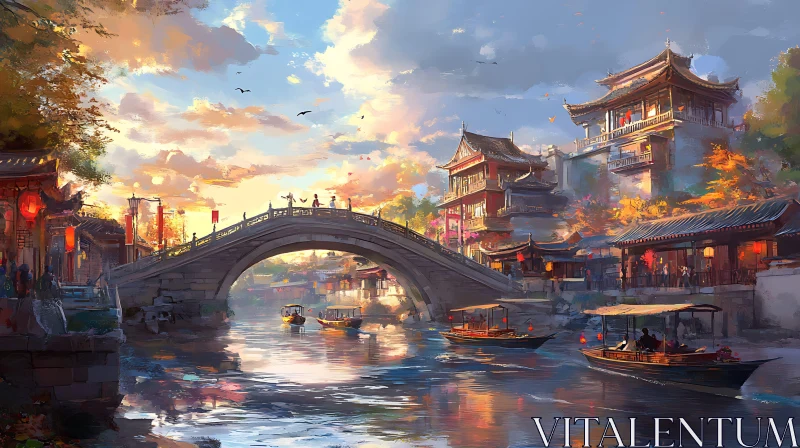 AI ART Picturesque Waterside Village at Dusk