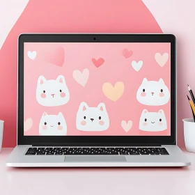 Cute Cat Expressions on Laptop Wallpaper