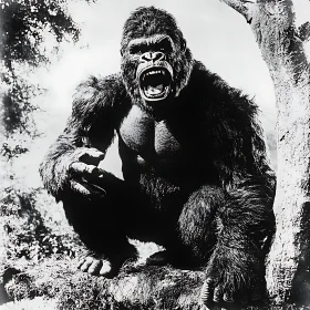 Monochrome Gorilla Roar in the Wild