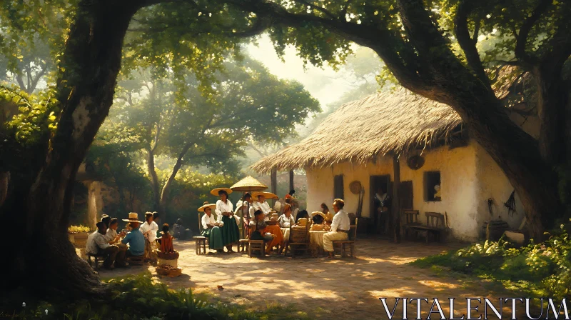 Village Gathering Under the Trees AI Image