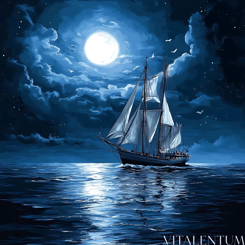 AI ART Moonlit Voyage of the Night Ship