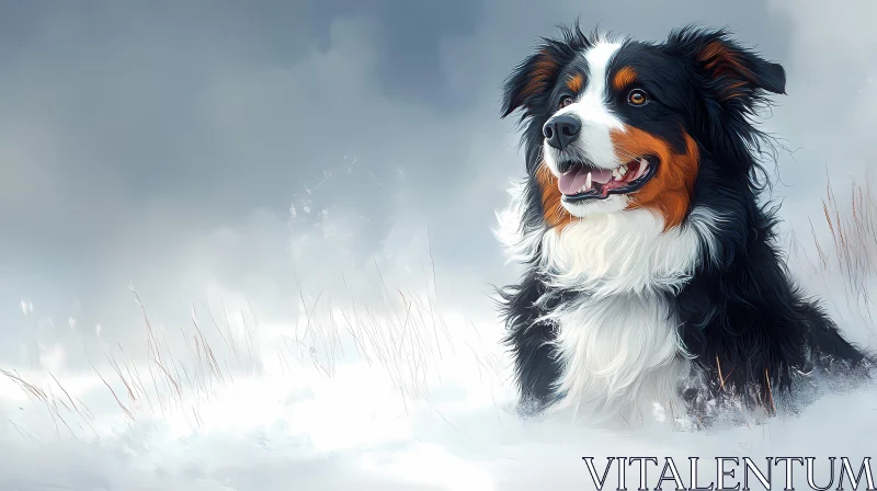 AI ART Winter Portrait of a Bernese Mountain Dog