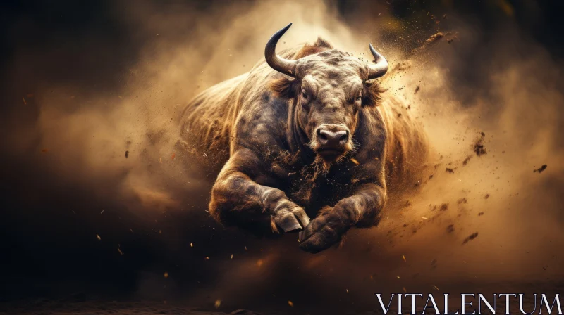 Epic Bull in Action - A Gold-Toned Wilderness Portrait AI Image