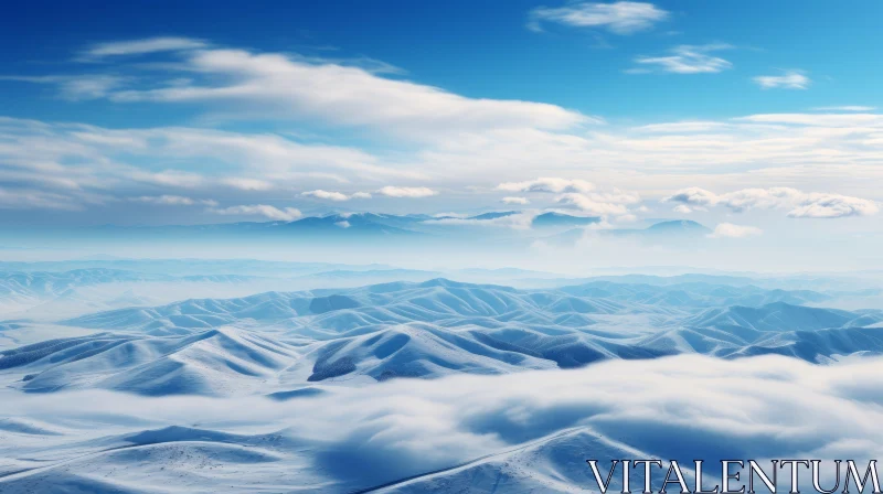 Ethereal Snow-Covered Mountain Range - Surreal 3D Landscape AI Image