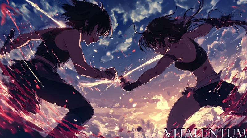 AI ART Anime Fight Between Two Warriors