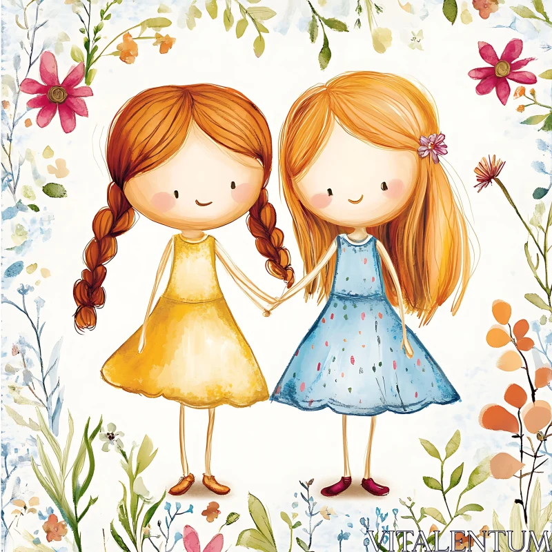 AI ART Floral Friendship Illustration