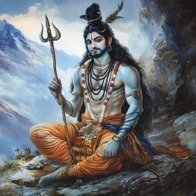 Divine Deity with Trident on Cliff