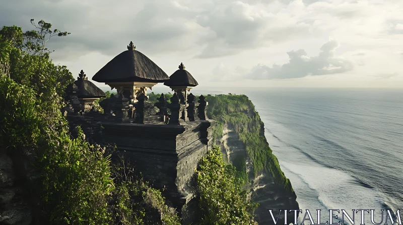 AI ART Ancient Temple on Cliff with Ocean View