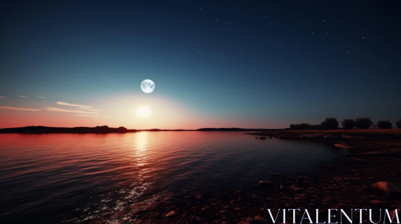 Luminous Moon over Serene Lake - High Resolution Landscape AI Image