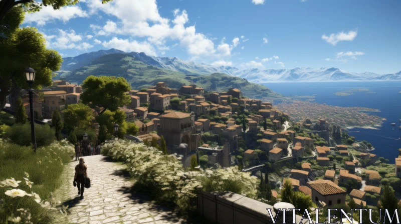 Mediterranean-Inspired Virtual Town Rendered in Unreal Engine AI Image