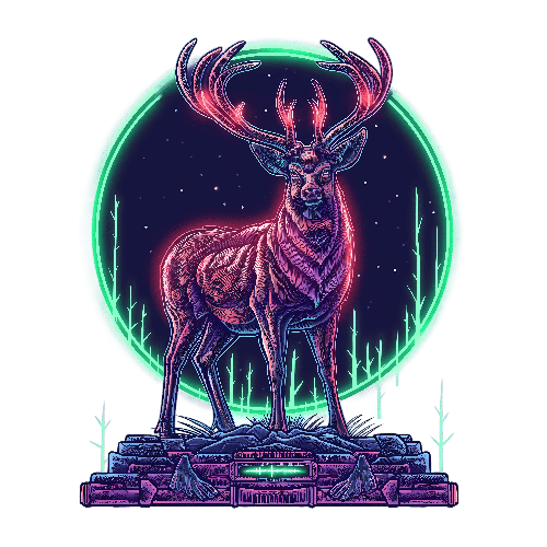 Neon Purple Deer Amidst Green Neon Trees Under Star Circle POD Design