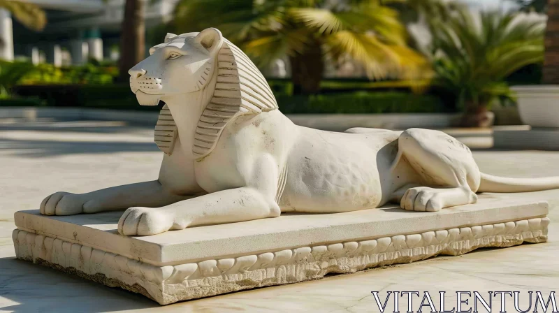 White Marble Lion Statue - Majestic and Detailed Sculpture AI Image