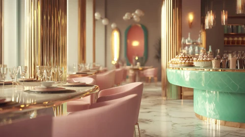 Elegant Restaurant with Pastel and Gold Decor