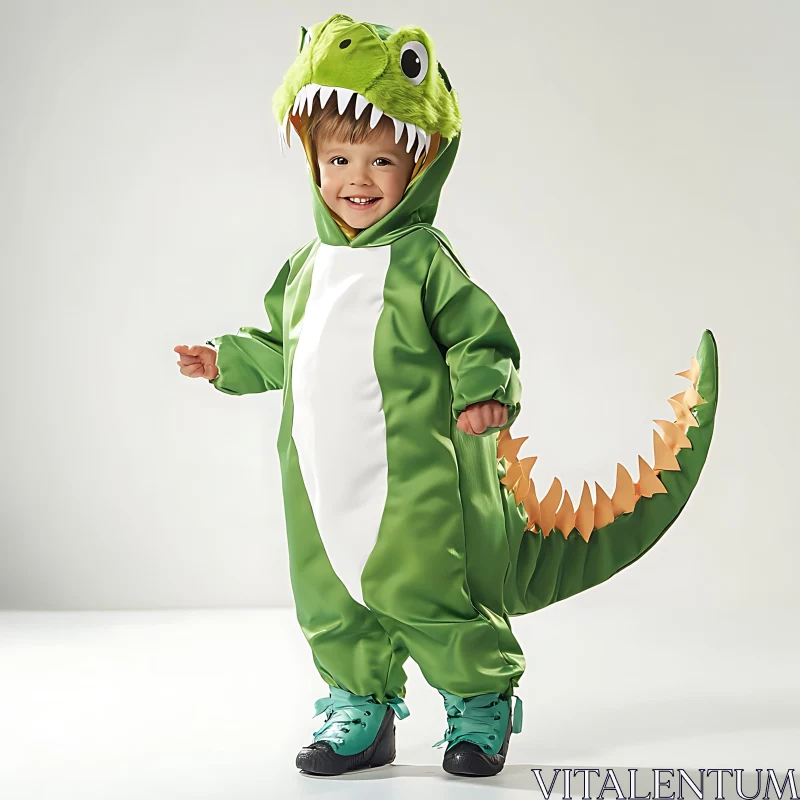 Adorable Kid in Dinosaur Outfit AI Image