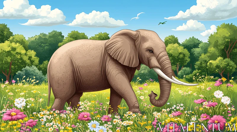 AI ART Elephant Amidst Wildflowers