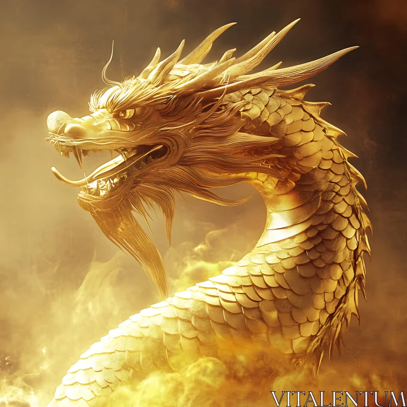 AI ART Golden Dragon Emerging from Smoke