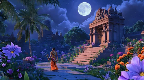 Ancient Temple Under the Moonlight