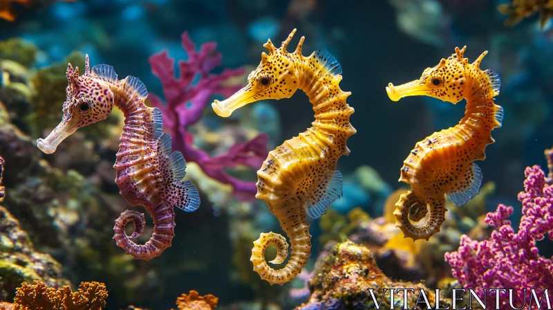 Elegant Seahorses in Their Coral Habitat AI Image