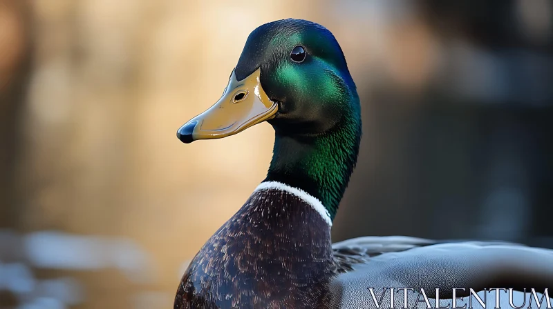 Close-Up of a Mallard Duck's Iridescent Plumage AI Image