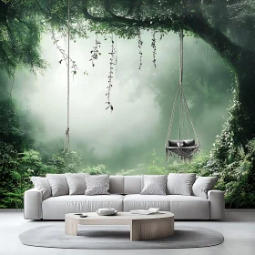 Misty Forest Living Room Decor with Swing