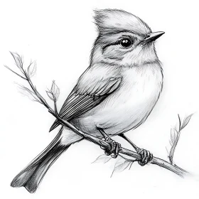 Monochrome Bird on Branch Illustration