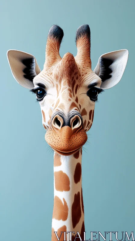 Giraffe Close-Up Against Blue AI Image