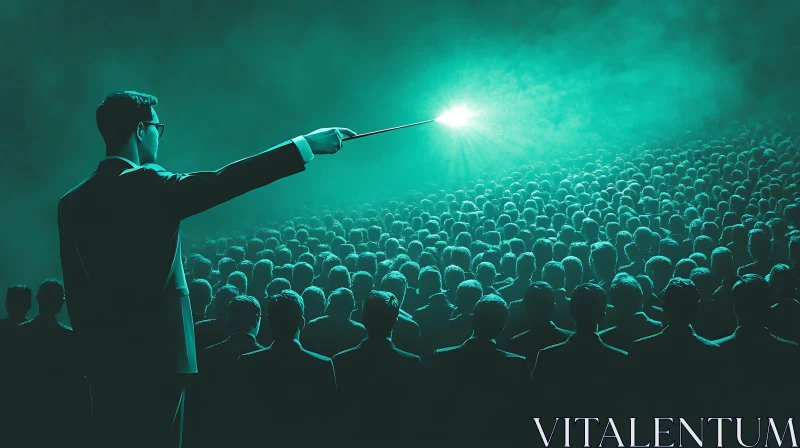 AI ART Teal Light Crowd Scene