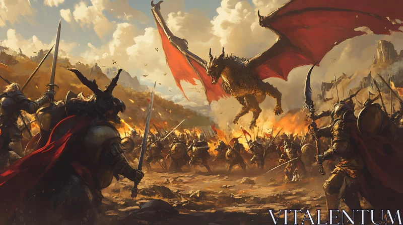 AI ART Epic Dragon Battle Over Warriors