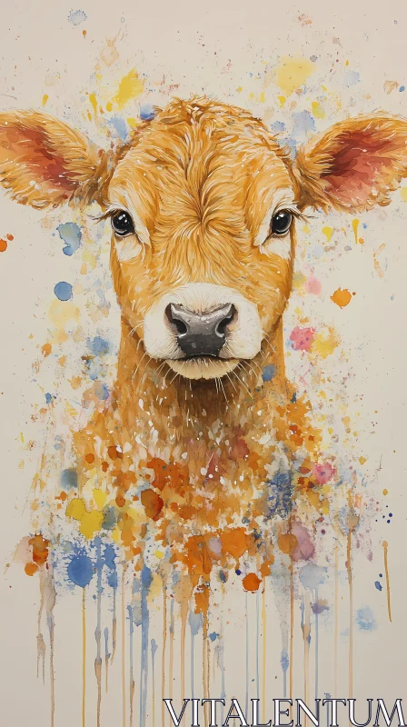 Colorful Cow Portrait AI Image