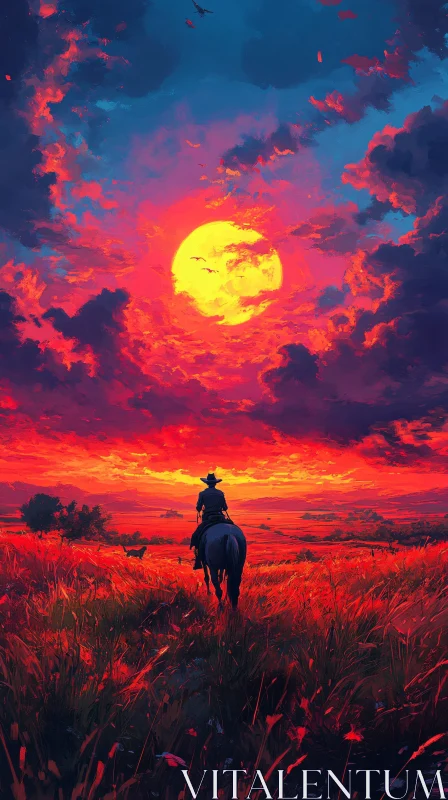 Cowboy in the Sunset AI Image