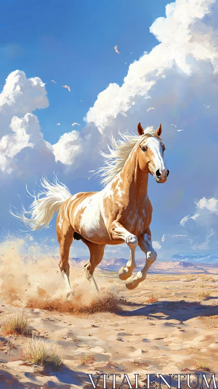 Free Running Horse Under Blue Skies AI Image