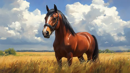 Horse in Golden Field Art