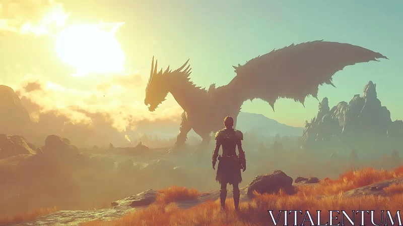 Facing the Dragon in the Golden Light AI Image