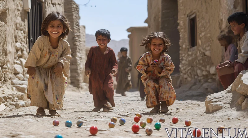 Village Children Playing Marbles AI Image