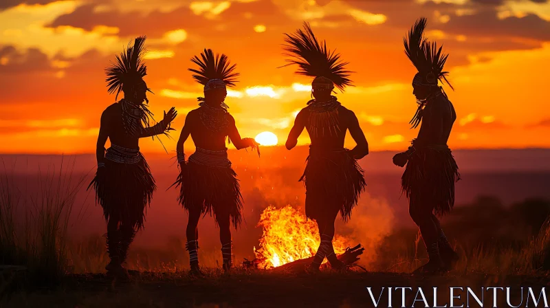 African Dancers Silhouette at Dusk AI Image