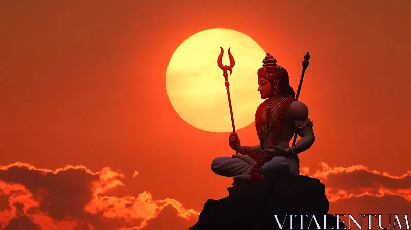 Hindu God Shiva Statue at Sunset AI Image