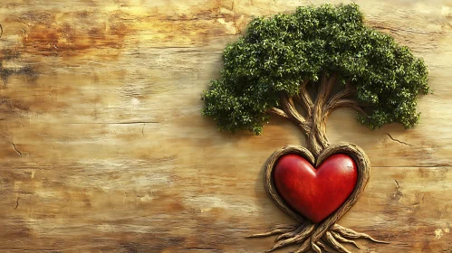 Heart Tree on Wooden Background