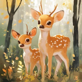 Enchanting Forest Scene with Young Fawns