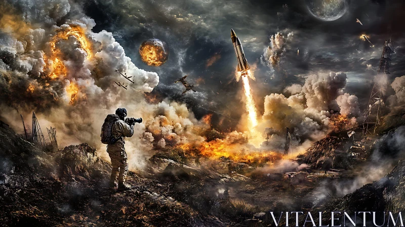 AI ART Fiery Skies: Rocket's Ascent