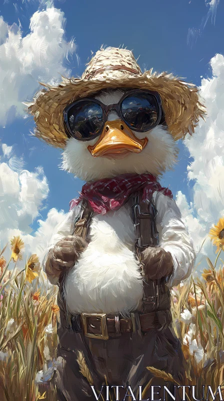 Playful Duck with Sunglasses and Hat AI Image