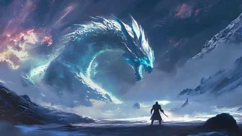 Warrior Confronts Ice Dragon in Snowy Realm