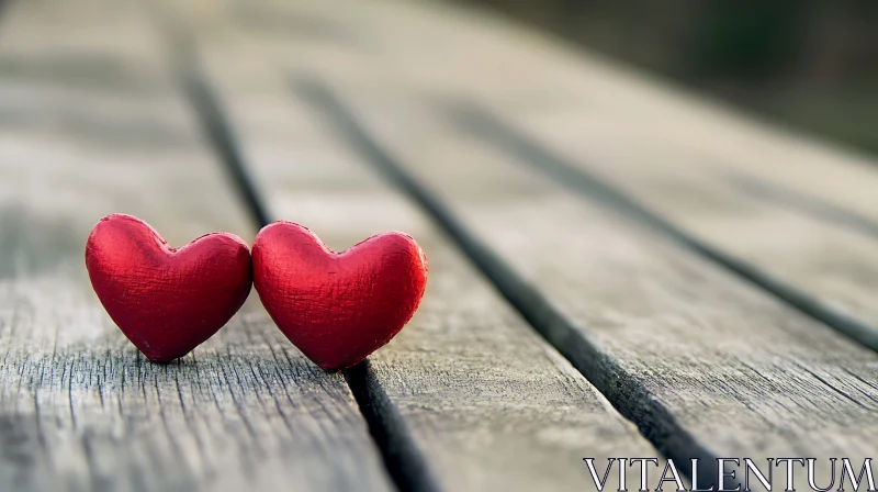 Red Hearts on Wooden Table AI Image