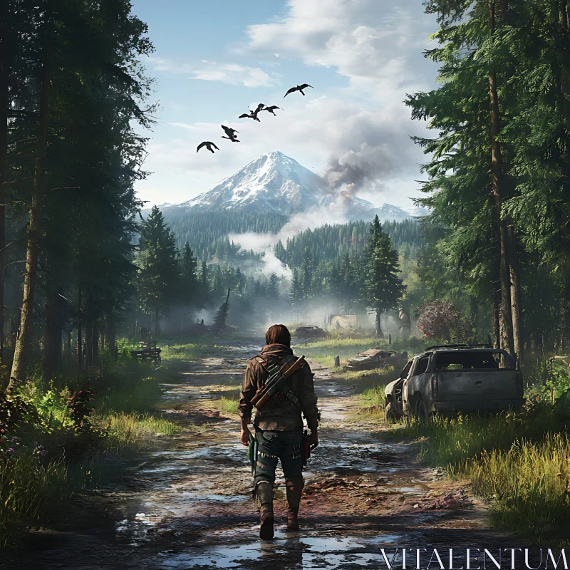 AI ART Lone Walker in a Forest Aftermath