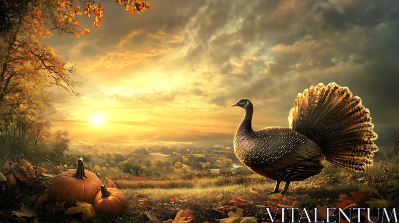 Autumnal Turkey and Pumpkin Still Life AI Image