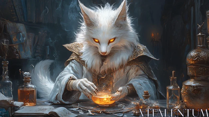 Fantasy Fox Mage with Glowing Eyes AI Image